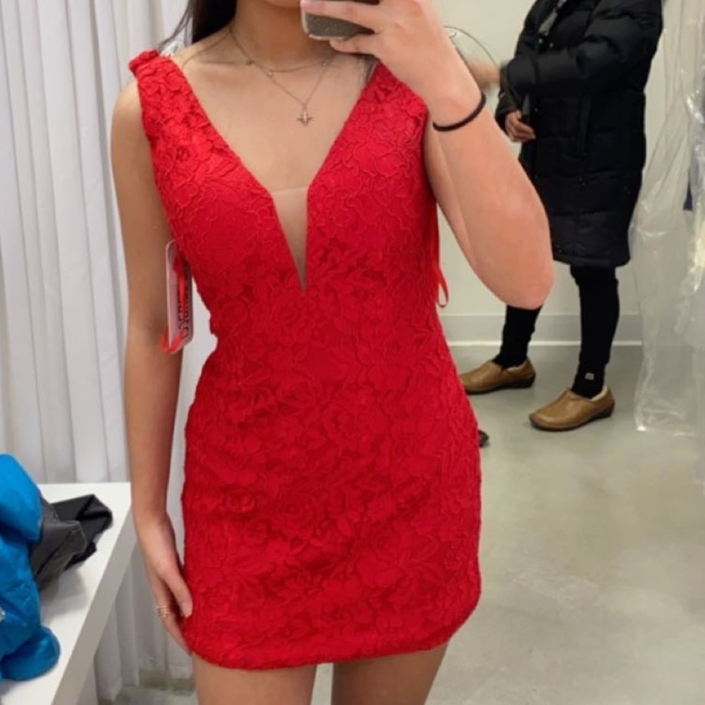 Red lace homecoming dress short